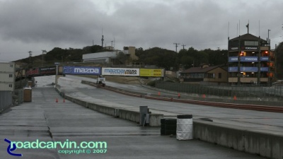 Morning at Laguna Seca: Early morning view of the pit straight at Mazda Raceway Laguna Seca.